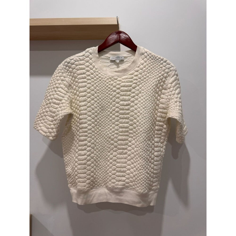 Sandro Womens Sz S(1) Ivory Sweater Reptile Print Short Sleeve Crew Neck France